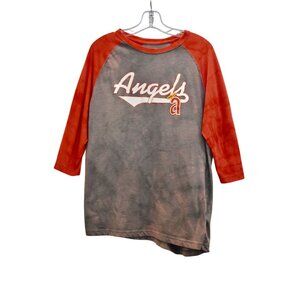 Unisex Los Angeles Angles 3/4 Sleeve Tee Custom Bleach Dye Size Large